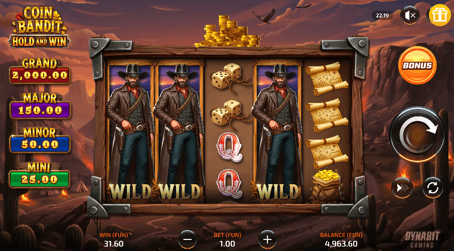 Coin Bandit — banner principal en OnePlay Casino